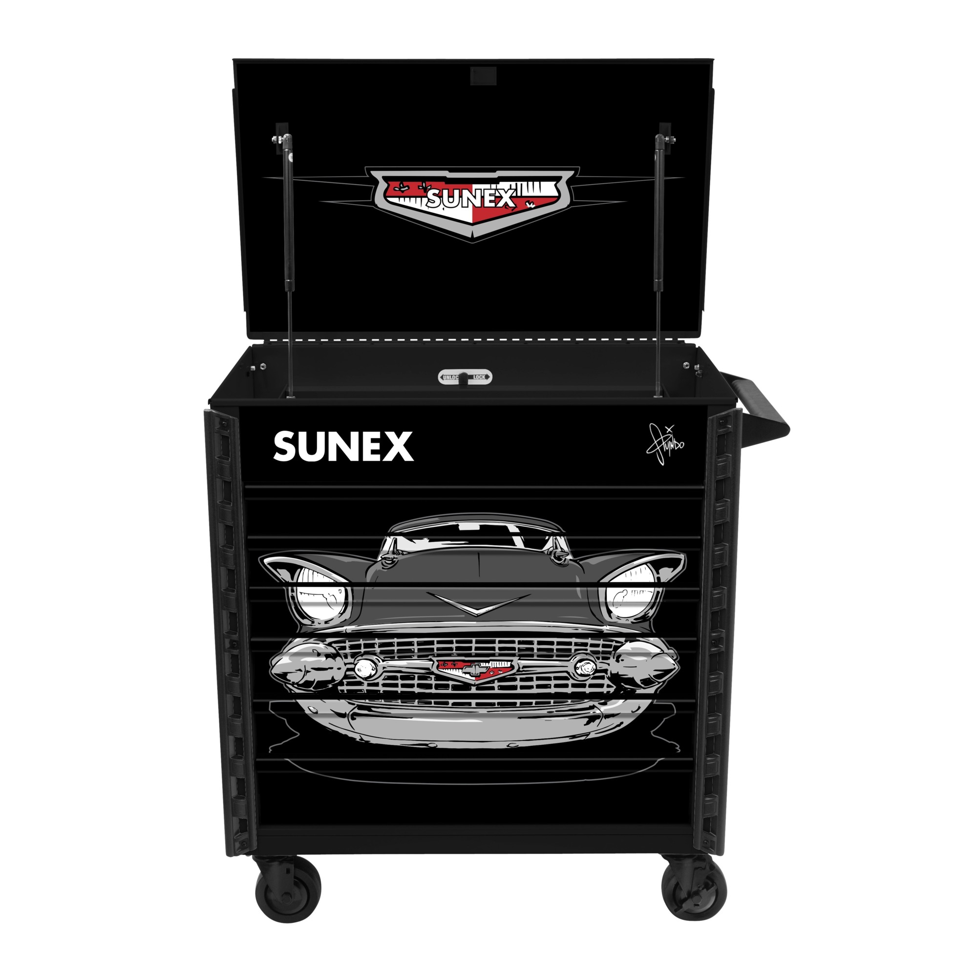 SUNEX TOOLS, Model #8056FDBK57, Premium Full Drawer Service Cart - Tony Squindo "57 Chevy"